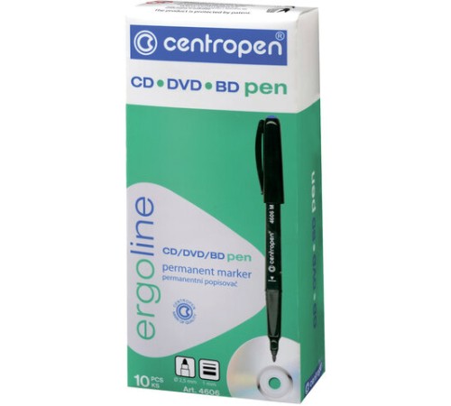 Маркер для CD и DVD ЧЕРНЫЙ CENTROPEN, трехгранная форма захвата, тонкий, 1 мм, 4606, 6 4606 0112