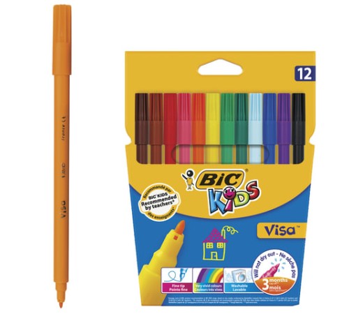 Фломастеры BIC "Kids Visa", 12 ЦВЕТОВ, суперсмываемые, вентилируемый колпачок, европодвес, 889695, 888695 Фломастеры BIC "Kids Visa", 12 ЦВЕТОВ, суперсмываемые, вентилируемый колпачок, европодвес, 889695, 888695