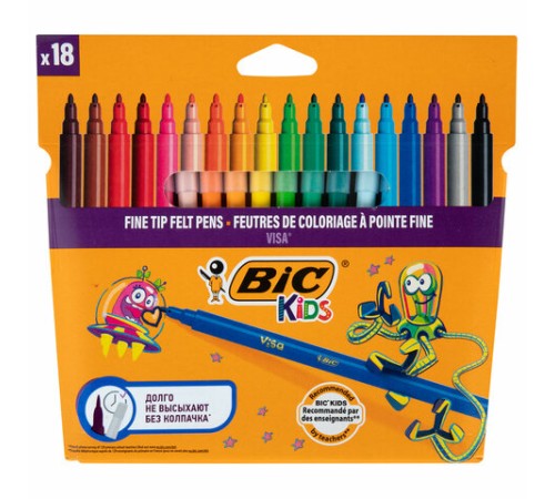 Фломастеры BIC "VISA", 18 цветов, суперсмываемые, вентилируемый колпачок, европодвес, 888681