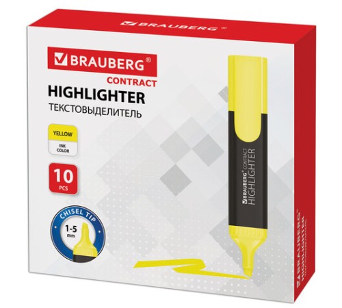 Текстовыделитель BRAUBERG "Contract", ЖЕЛТЫЙ, линия 1-5 мм, 150389 Текстовыделитель BRAUBERG "Contract", ЖЕЛТЫЙ, линия 1-5 мм, 150389