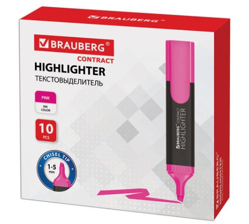 Текстовыделитель BRAUBERG "Contract", РОЗОВЫЙ, линия 1-5 мм, 150392 Текстовыделитель BRAUBERG "Contract", РОЗОВЫЙ, линия 1-5 мм, 150392