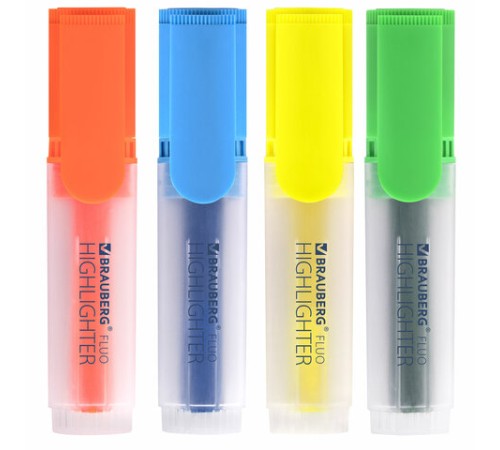 Набор текстовыделителей BRAUBERG 4 шт., АССОРТИ, "FLUO", линия 1-5 мм, 150403 Набор текстовыделителей BRAUBERG 4 шт., АССОРТИ, "FLUO", линия 1-5 мм, 150403