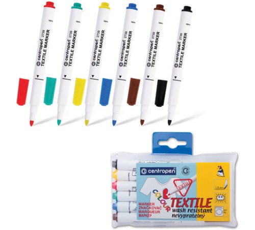 Маркеры для ткани 6 ЦВЕТОВ CENTROPEN "Textile Marker", круглый наконечник, 1,8 мм, 2739/6, 5 2739 0610