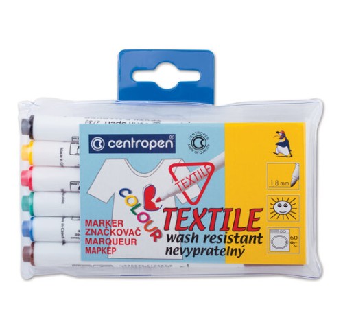 Маркеры для ткани 6 ЦВЕТОВ CENTROPEN "Textile Marker", круглый наконечник, 1,8 мм, 2739/6, 5 2739 0610