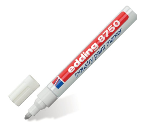Маркер-краска лаковый (paint marker) EDDING "8750", БЕЛЫЙ, 2-4 мм, круглый наконечник, алюминиевый корпус, E-8750/49