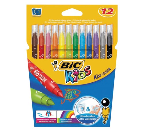 Фломастеры BIC "Kid Couleur", 12 цветов, суперсмываемые, вентилируемый колпачок, европодвес, 9202932 Фломастеры BIC "Kid Couleur", 12 цветов, суперсмываемые, вентилируемый колпачок, европодвес, 9202932