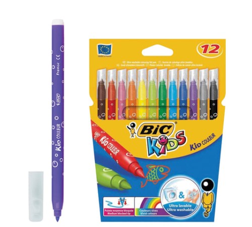 Фломастеры BIC "Kid Couleur", 12 цветов, суперсмываемые, вентилируемый колпачок, европодвес, 9202932 Фломастеры BIC "Kid Couleur", 12 цветов, суперсмываемые, вентилируемый колпачок, европодвес, 9202932