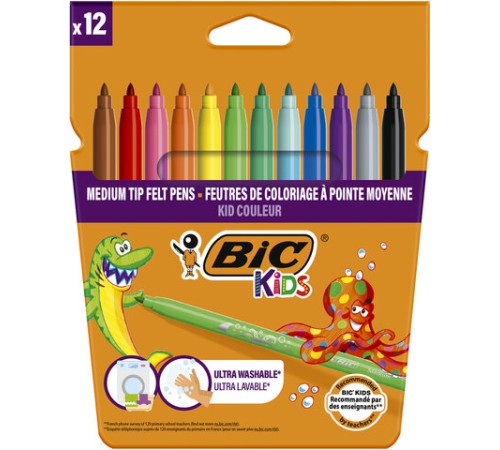 Фломастеры BIC "Kid Couleur", 12 цветов, суперсмываемые, вентилируемый колпачок, европодвес, 9202932 Фломастеры BIC "Kid Couleur", 12 цветов, суперсмываемые, вентилируемый колпачок, европодвес, 9202932