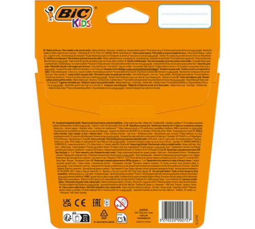 Фломастеры BIC "Kid Couleur", 12 цветов, суперсмываемые, вентилируемый колпачок, европодвес, 9202932 Фломастеры BIC "Kid Couleur", 12 цветов, суперсмываемые, вентилируемый колпачок, европодвес, 9202932