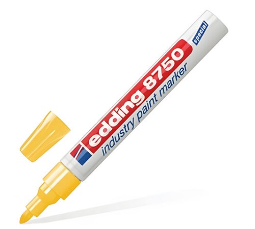 Маркер-краска лаковый (paint marker) EDDING 8750, ЖЕЛТЫЙ, 2-4 мм, круглый наконечник, алюминиевый корпус, Е-8750/5