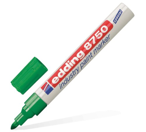Маркер-краска лаковый (paint marker) EDDING 8750, ЗЕЛЕНЫЙ, 2-4 мм, круглый наконечник, алюминиевый корпус, Е-8750/4