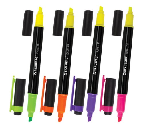 Набор текстовыделителей двусторонних BRAUBERG DUAL TIP 4 шт., АССОРТИ, линия 1-4 мм, 150845 Набор текстовыделителей двусторонних BRAUBERG DUAL TIP 4 шт., АССОРТИ, линия 1-4 мм, 150845
