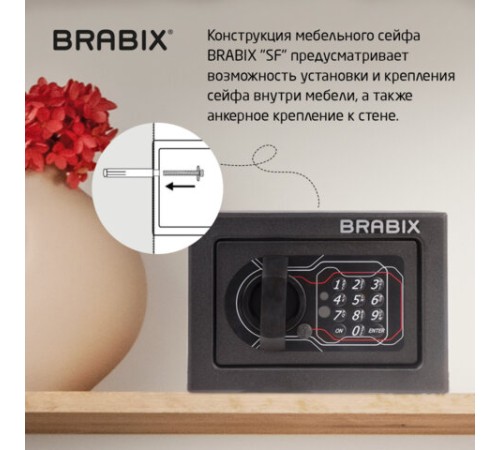 Сейф мебельный BRABIX "SF-140EL", 140х195х140 мм, электронный замок, черный, 291141, S103BR210214 Сейф мебельный BRABIX "SF-140EL", 140х195х140 мм, электронный замок, черный, 291141, S103BR210214
