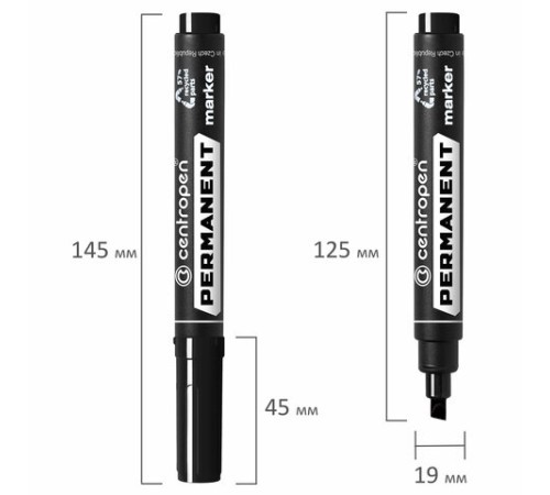 Маркер перманентный CENTROPEN 8576, ЧЕРНЫЙ, скошенный наконечник, 1-4,6 мм, 5 8576 0112