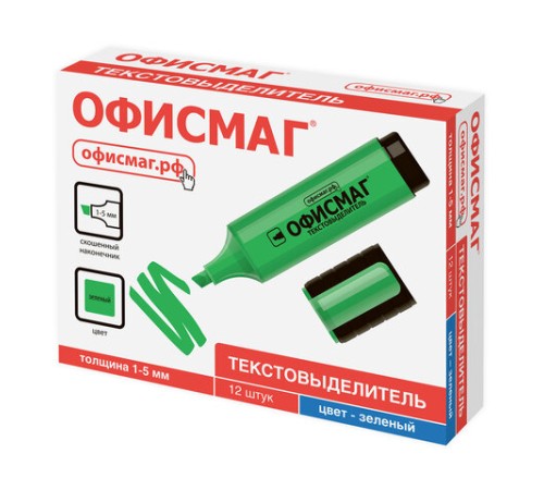 Текстовыделитель ОФИСМАГ, ЗЕЛЕНЫЙ, линия 1-5 мм, 151204
