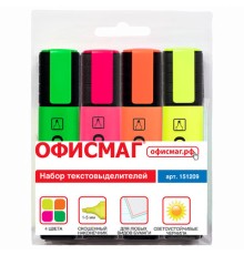 Набор текстовыделителей ОФИСМАГ 4 шт., АССОРТИ, линия 1-5 мм, 151209