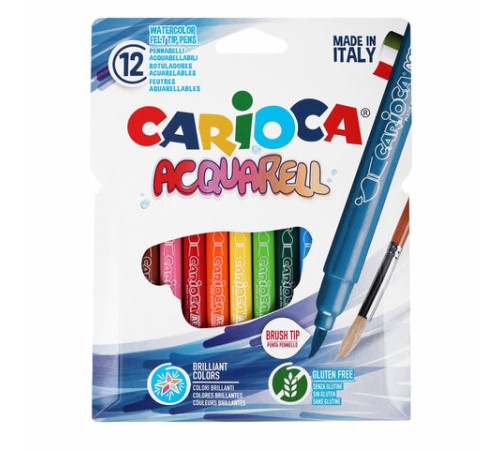 Фломастеры акварельные CARIOCA (Италия) "Aquarell", 12 цветов, наконечник-кисть, смываемые, картонный конверт, 42747 Фломастеры акварельные CARIOCA (Италия) "Aquarell", 12 цветов, наконечник-кисть, смываемые, картонный конверт, 42747