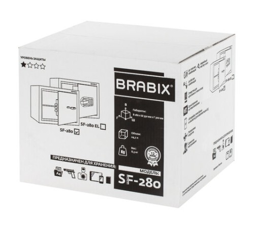 Сейф мебельный BRABIX "SF-280KL", 280х350х300 мм, ключевой замок, черный, 291148, S103BR212314 Сейф мебельный BRABIX "SF-280KL", 280х350х300 мм, ключевой замок, черный, 291148, S103BR212314