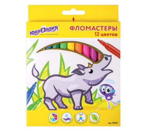 Фломастеры ЮНЛАНДИЯ 12 цветов, "ЭКЗОТИКА", вентилируемый колпачок, картон, 151421 Фломастеры ЮНЛАНДИЯ 12 цветов, "ЭКЗОТИКА", вентилируемый колпачок, картон, 151421