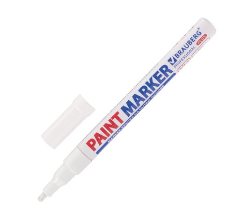 Маркер-краска лаковый (paint marker) 2 мм, БЕЛЫЙ, НИТРО-ОСНОВА, алюминиевый корпус, BRAUBERG PROFESSIONAL PLUS, 151438