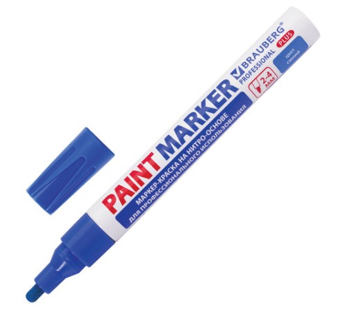 Маркер-краска лаковый (paint marker) 4 мм, СИНИЙ, НИТРО-ОСНОВА, алюминиевый корпус, BRAUBERG PROFESSIONAL PLUS, 151447