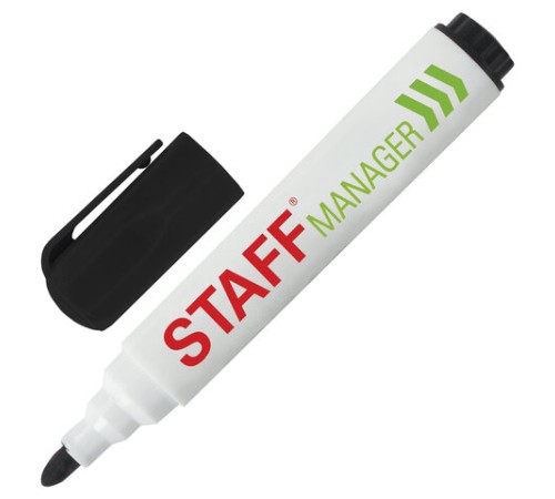 Маркер стираемый для белой доски ЧЕРНЫЙ, STAFF "Manager" WBM-491, 5 мм, с клипом, 151491