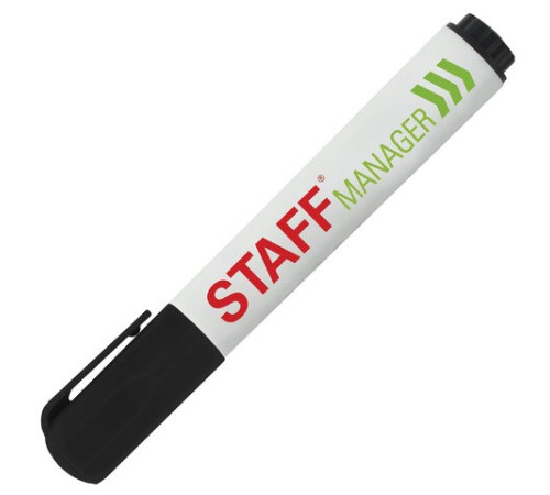 Маркер стираемый для белой доски ЧЕРНЫЙ, STAFF "Manager" WBM-491, 5 мм, с клипом, 151491