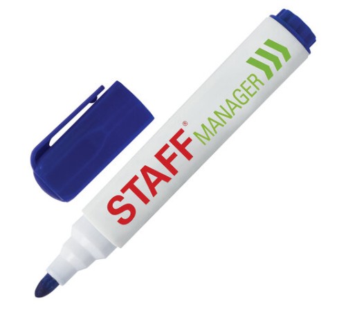 Маркер стираемый для белой доски СИНИЙ, STAFF "Manager" WBM-491, 5 мм, с клипом, 151492