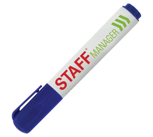 Маркер стираемый для белой доски СИНИЙ, STAFF "Manager" WBM-491, 5 мм, с клипом, 151492