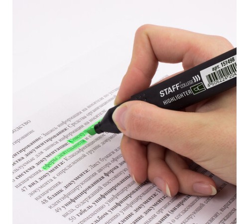Текстовыделитель STAFF College "STICK HL-497", ЗЕЛЕНЫЙ, 1-4 мм, 151498