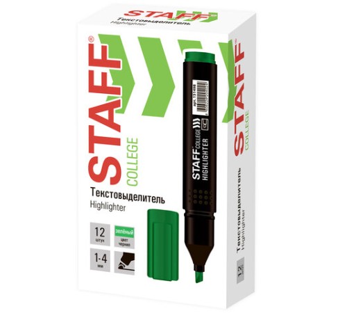 Текстовыделитель STAFF College "STICK HL-497", ЗЕЛЕНЫЙ, 1-4 мм, 151498