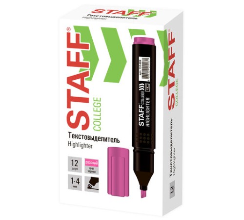 Текстовыделитель STAFF College "STICK HL-497", РОЗОВЫЙ, 1-4 мм, 151499