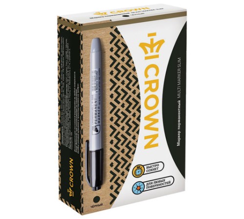 Маркер перманентный CROWN "Multi Marker Slim", ЧЕРНЫЙ, круглый наконечник, 2 мм, P-505
