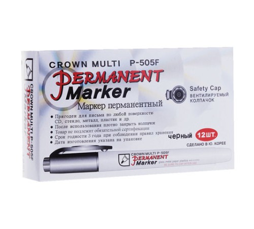 Маркер перманентный CROWN "Multi Marker Super Slim", ЧЕРНЫЙ, тонкий, 1 мм, P-505F