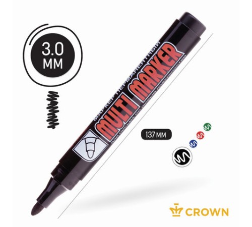 Маркер перманентный CROWN "Multi Marker", ЧЕРНЫЙ, круглый наконечник, 3 мм, CPM-800 Маркер перманентный CROWN "Multi Marker", ЧЕРНЫЙ, круглый наконечник, 3 мм, CPM-800