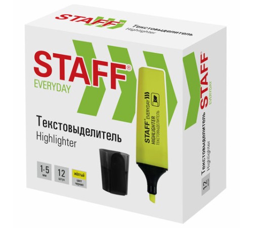 Текстовыделитель STAFF "EVERYDAY HL-638", ЖЕЛТЫЙ, линия 1-5 мм, 151638