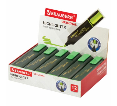 Текстовыделитель BRAUBERG "ORIGINAL", ЗЕЛЕНЫЙ, линия 1-5 мм, 151682