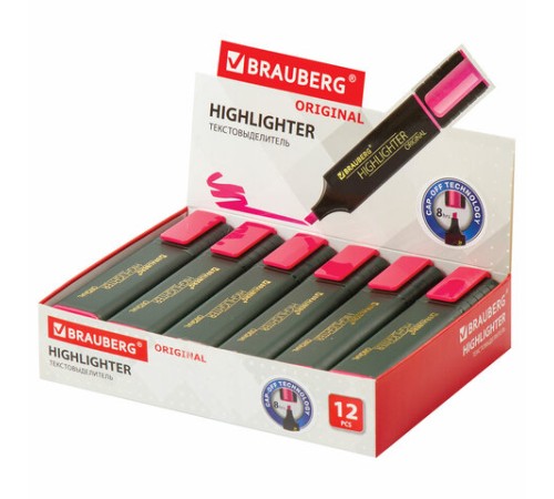 Текстовыделитель BRAUBERG "ORIGINAL", РОЗОВЫЙ, линия 1-5 мм, 151683
