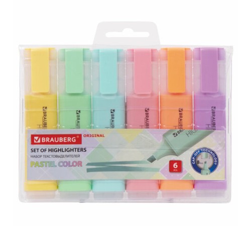 Набор текстовыделителей 6 ЦВЕТОВ, BRAUBERG "ORIGINAL PASTEL", линия письма 1-5 мм, 151698 Набор текстовыделителей 6 ЦВЕТОВ, BRAUBERG "ORIGINAL PASTEL", линия письма 1-5 мм, 151698