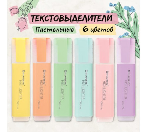 Набор текстовыделителей 6 ЦВЕТОВ, BRAUBERG "ORIGINAL PASTEL", линия письма 1-5 мм, 151698 Набор текстовыделителей 6 ЦВЕТОВ, BRAUBERG "ORIGINAL PASTEL", линия письма 1-5 мм, 151698