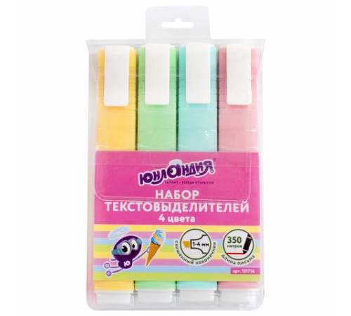 Набор текстовыделителей ЮНЛАНДИЯ 4 шт., АССОРТИ, "COLORSTAR PASTEL", линия 1-4 мм, 151716 Набор текстовыделителей ЮНЛАНДИЯ 4 шт., АССОРТИ, "COLORSTAR PASTEL", линия 1-4 мм, 151716