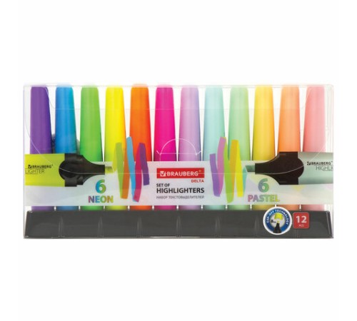 Набор текстовыделителей 12 ЦВЕТОВ на подставке, BRAUBERG 