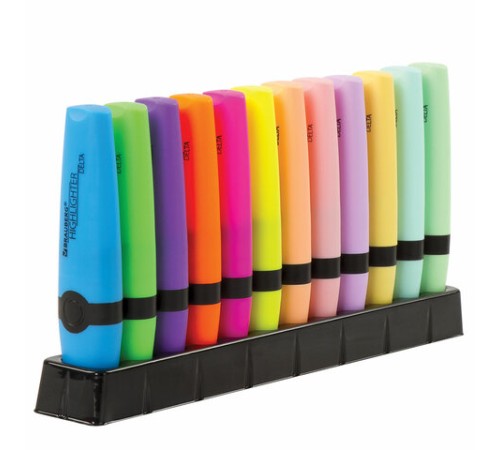 Набор текстовыделителей 12 ЦВЕТОВ на подставке, BRAUBERG 