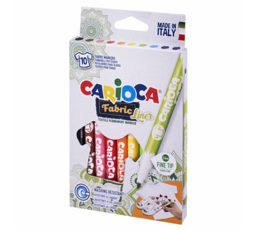 Маркеры для ткани CARIOCA (Италия) "Fabric", 10 цветов, круглый наконечник 2,6 мм, 42909 Маркеры для ткани CARIOCA (Италия) "Fabric", 10 цветов, круглый наконечник 2,6 мм, 42909