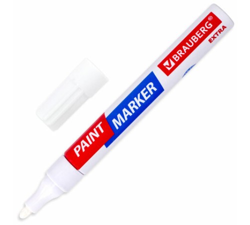 Маркер-краска лаковый EXTRA (paint marker) 4 мм, БЕЛЫЙ, УСИЛЕННАЯ НИТРО-ОСНОВА, BRAUBERG, 151978 Маркер-краска лаковый EXTRA (paint marker) 4 мм, БЕЛЫЙ, УСИЛЕННАЯ НИТРО-ОСНОВА, BRAUBERG, 151978