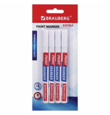 Маркер-краска лаковый EXTRA (paint marker) 2 мм, БЕЛЫЕ, НАБОР 4 шт., УСИЛЕННАЯ НИТРО-ОСНОВА, BRAUBERG, 151995
