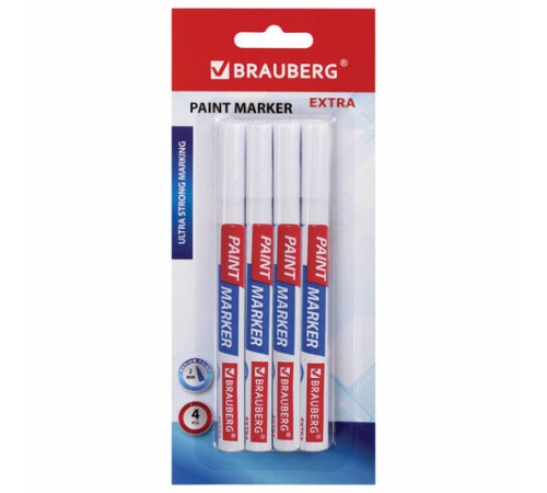 Маркер-краска лаковый EXTRA (paint marker) 2 мм, БЕЛЫЕ, НАБОР 4 шт., УСИЛЕННАЯ НИТРО-ОСНОВА, BRAUBERG, 151995 Маркер-краска лаковый EXTRA (paint marker) 2 мм, БЕЛЫЕ, НАБОР 4 шт., УСИЛЕННАЯ НИТРО-ОСНОВА, BRAUBERG, 151995