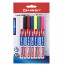 Маркер-краска лаковый EXTRA (paint marker) 2 мм, НАБОР 7 цветов, УСИЛЕННАЯ НИТРО-ОСНОВА, BRAUBERG, 151996
