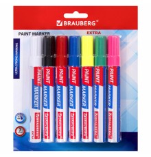 Маркер-краска лаковый EXTRA (paint marker) 4 мм, НАБОР 7 цветов, УСИЛЕННАЯ НИТРО-ОСНОВА, BRAUBERG, 152001