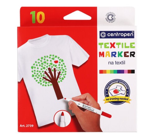 Маркеры для ткани 10 ЦВЕТОВ CENTROPEN "Textile Marker", круглый наконечник, 1,8 мм, 2739/10, 5 2739 1001